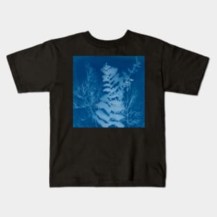 Blue Cyanotype Fern & Herbs Sun Print Kids T-Shirt